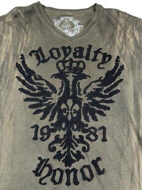 Vintage Y2k Express Loyalty Honor Grunge Olive Tie Dye V-neck T-shirt Mens XL